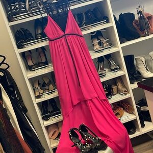 Bebe pink trimmed in black, High/low dress,size S/P